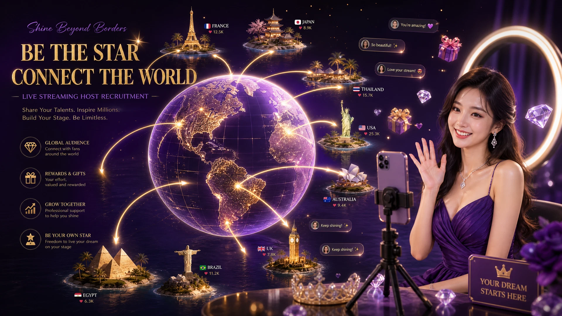 A TopChat host live streaming from her smartphone — online freelance work